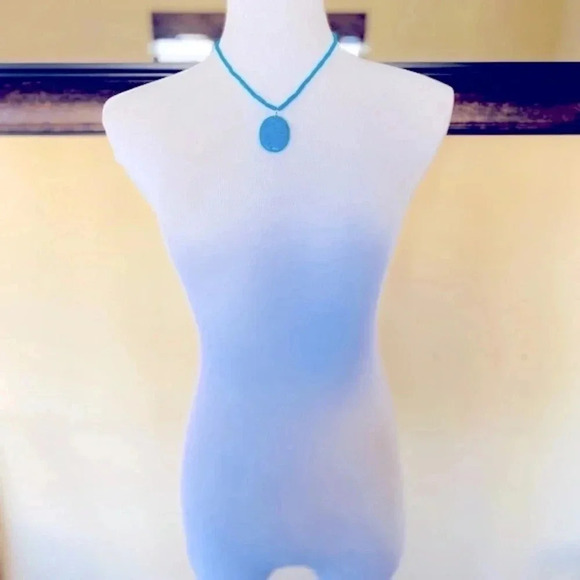 Zad Fashion Jewelry Aqua Blue Beaded Necklace with Oval Pendant - Picture 3 of 6